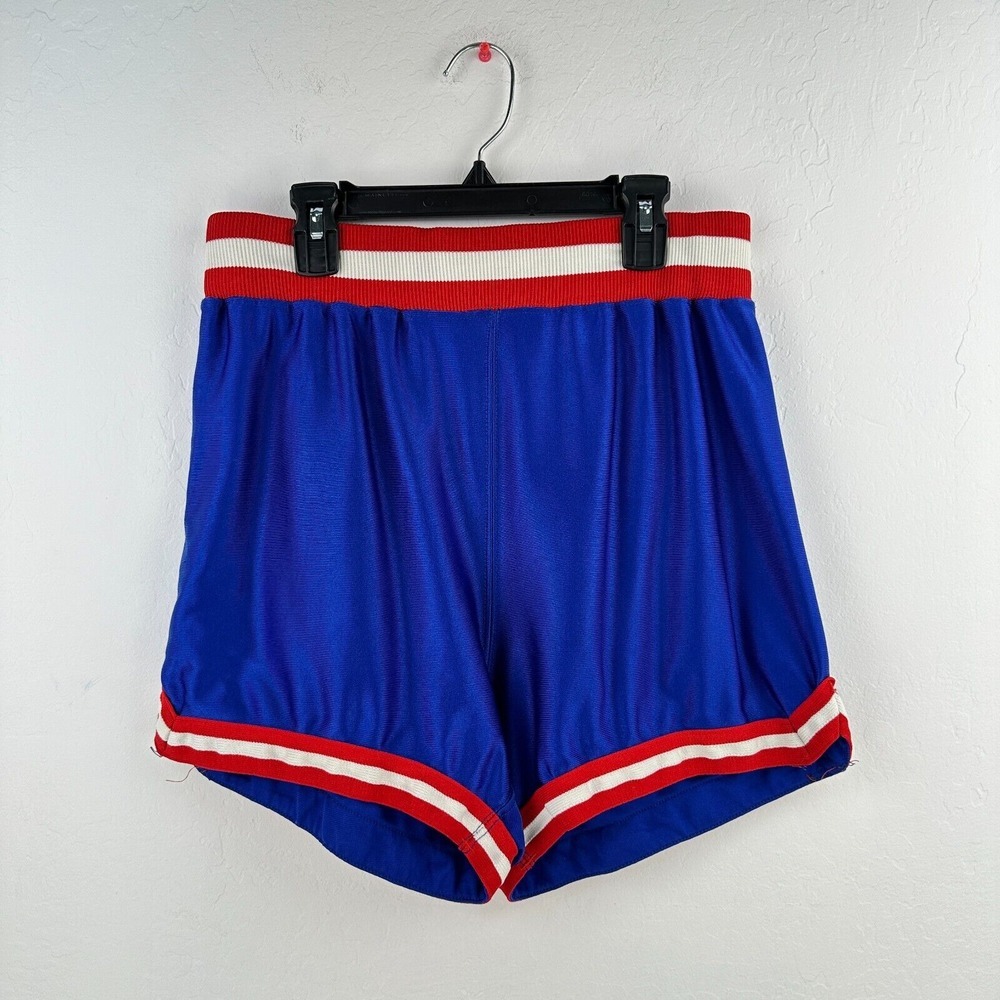 Vintage Russell Athletic Shorts Mens 36 Blue Red Striped Nylon Satin Shiny USA‎